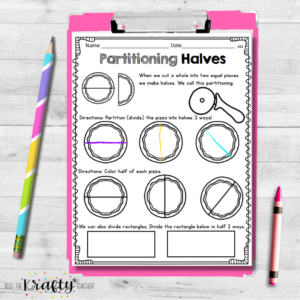 partitioning shapes for first grade circles and rectangles into halves