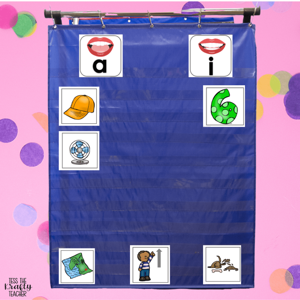 pocket chart for building words, sorting sounds short vowel words, closed syllables