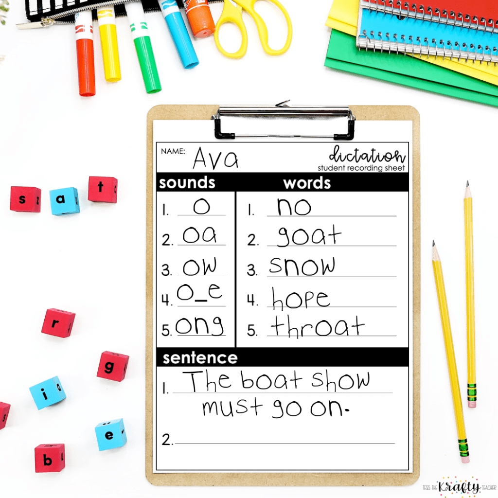 asessing student phonics progress dictation